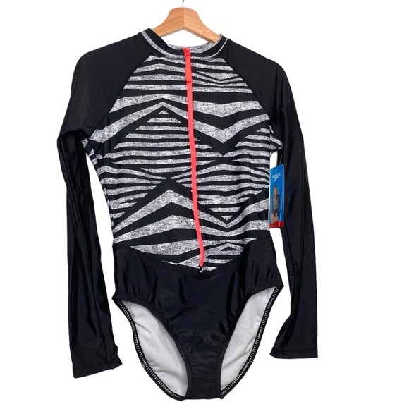 Speedo Paddle Long Sleeve One Piece Swimsuit Black Size M Medium NWT - Picture 4 of 15